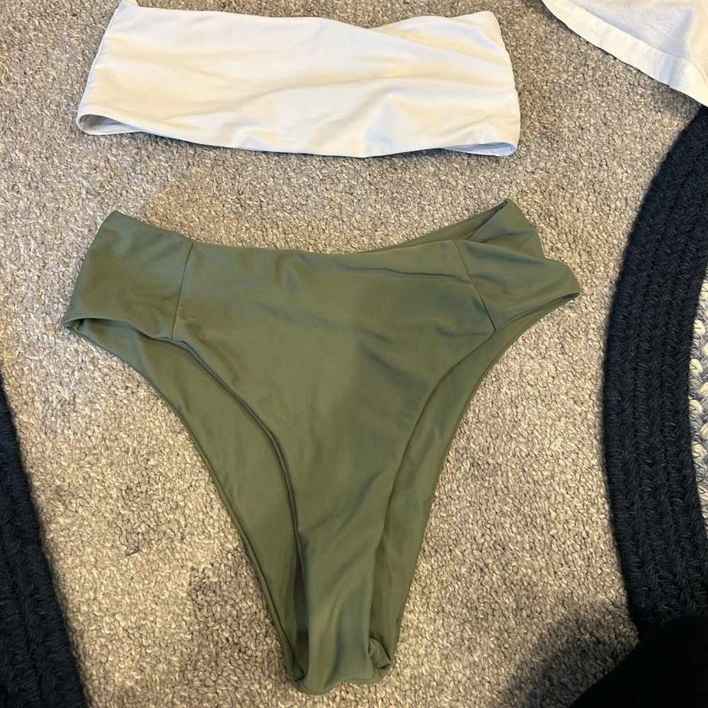 Green and white cheeky bandeau bikini